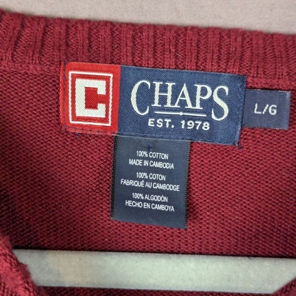 Chaps burgundy men's sweater large in excellent condition maroon long sleeve - Picture 3 of 7